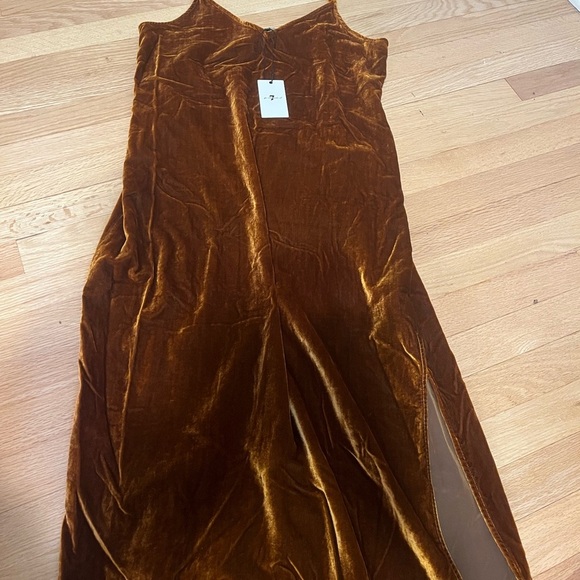 Velvet Velour MIDI Slip Dress Slit Burnt Orange NEW NWT Medium 7 For All Mankind - Picture 7 of 10
